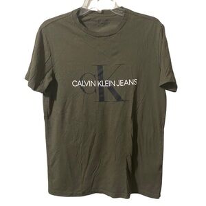 Calvin Klein Jeans Mens Classic Green CK Monogram Short Sleeve Tee 100% Cotton